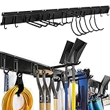 WMK Garage Tool Organizer Wall Mount, 14 PCS Tool Storage Rack with 11 Adjustable Heavy Duty Storage Hooks, Aluminum Garden Tool Storage Racks 48 Inch, Hold Up to 850lbs