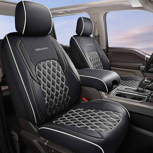 Huidasource Wrangler JL Seat Covers 4 Door Waterproof Leather Seat Covers Full Set Seat Cushion Covers Fit for Jeep Wrangler JL 4-Door 2018-2026 Without Rear Cupholder (Full Set/Black&White)