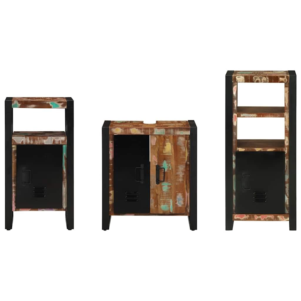 Juego de muebles de baño de 3 piezas de madera maciza con estante y cajones, ahorra espacio, montaje en pared, mueble de baño para invitados y lavadero