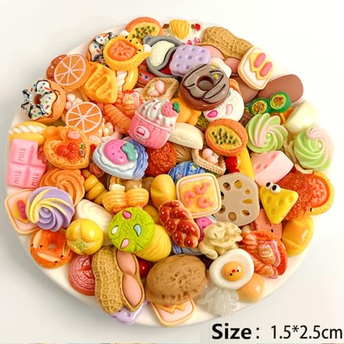 KARLOR Juego de 30 mini decoración de alimentos, miniatura, pan, postres, hamburguesas, galletas, alimentos, accesorios decorativos para manualidades, fundas de teléfono móvil, imanes de nevera - imagen 4