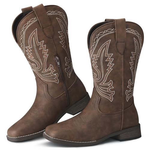 SHIBEVER Women's Western Cowboy Boots: Square Toe Comfortable Wide Mid-Calf