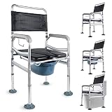 4 in 1Folding Bedside Commode Chair for Toilet with Armrests and Back, Height Adjustable Bedside Toi
