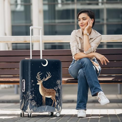 Image of Deer Luggage Cover - Elegant Night Forest Suitcase Protector, Stretchable Waterproof Travel Luggage Sleeve Christmas Holiday Gift,M