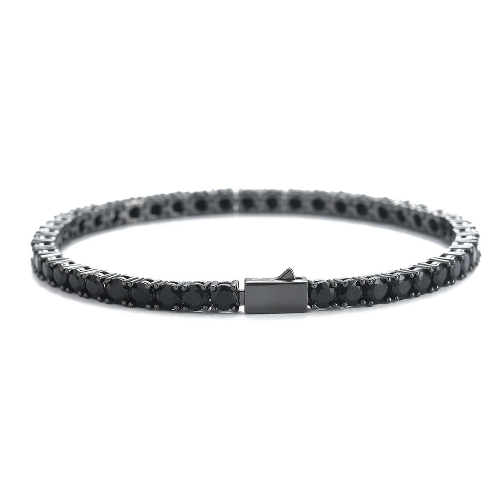 PLGMAUYT Tennis Bracelets For Women Hip Hop Tennis Bracelet Spring Clasp Black 4mm Copper Inlaid Zircon Wedding Party Men And Women Bracelet-4mm Black-7inch (18cm)