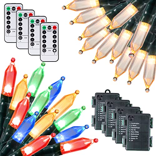 Image of Christmas Mini String Lights Outdoor 4 Pack 17.7 Feet 50 Led 8 Modes Battery Operated Fairy Lights with Timer for Xmas Tree Indoor Holiday Party Decor, Warm White + Multicolored