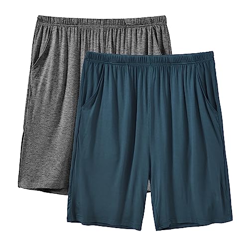 Image of JINSHI Men's Pajama Shorts Soft Comfortable Lightweight Elastic Drawstring Men Lounge Sleep Shorts with Pockets
