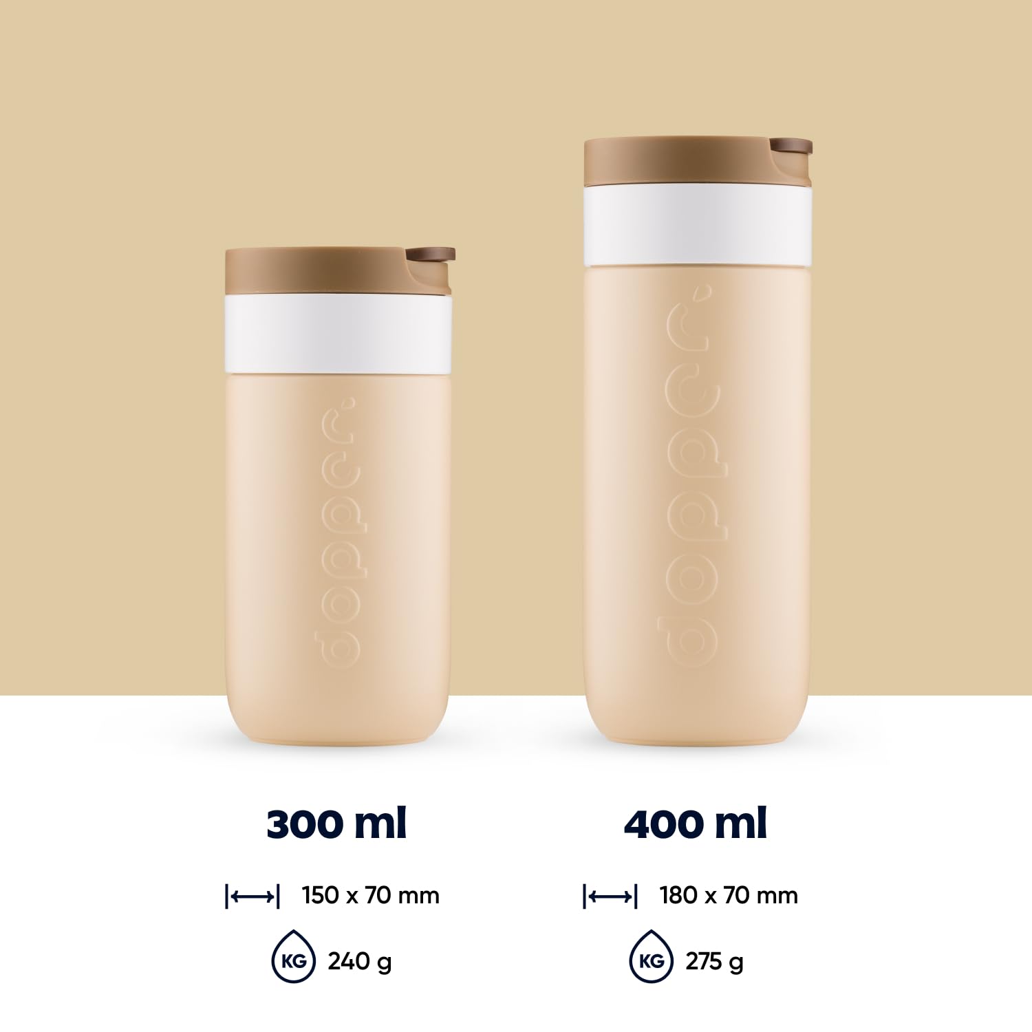 Dopper Mug de voyage isotherme - 400 ml - Marron terre - Gobelet isotherme anti-fuite pour boissons gazeuses - 6h chaud / 20h froid - 90 % acier inoxydable recyclé