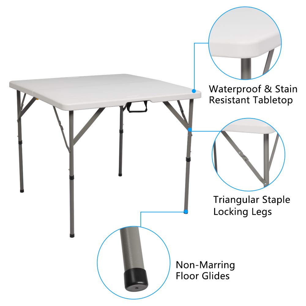 Bonnlo Table de Camping Pliante avec Poignée,Table de Jardin Carrée en Plastique, Extérieure et Intérieure 86 * 86 * 74 cm pour Pique-Nique Jardin Blacon Cuisine brocante (Blanc)