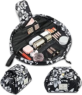 Vavabox® Lazy Drawstring Make up Bag Portable Large Travel Cosmetic Bag Pouch Travel Makeup Pouch Storage Organiser for Women Girl (Black Floral)