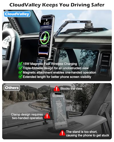 Image of CloudValley Extended 15W Magnetic Wireless Car Charger Phone Mount for Ford Bronco 2021-2026 2 /4 Door, Aluminum Alloy Magnetic Phone Holder, Off-Road Stable Anti-Shake No Drill Dash Mount