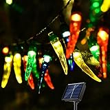 TWONGIFT Multicolor Solar Chili Pepper Garden Lights Outdoor, 23Ft 50LED Chili Solar Christmas Tree Lights, Solar Operated Decorative Lights for Patio, Halloween, Xmas, Holiday Decor