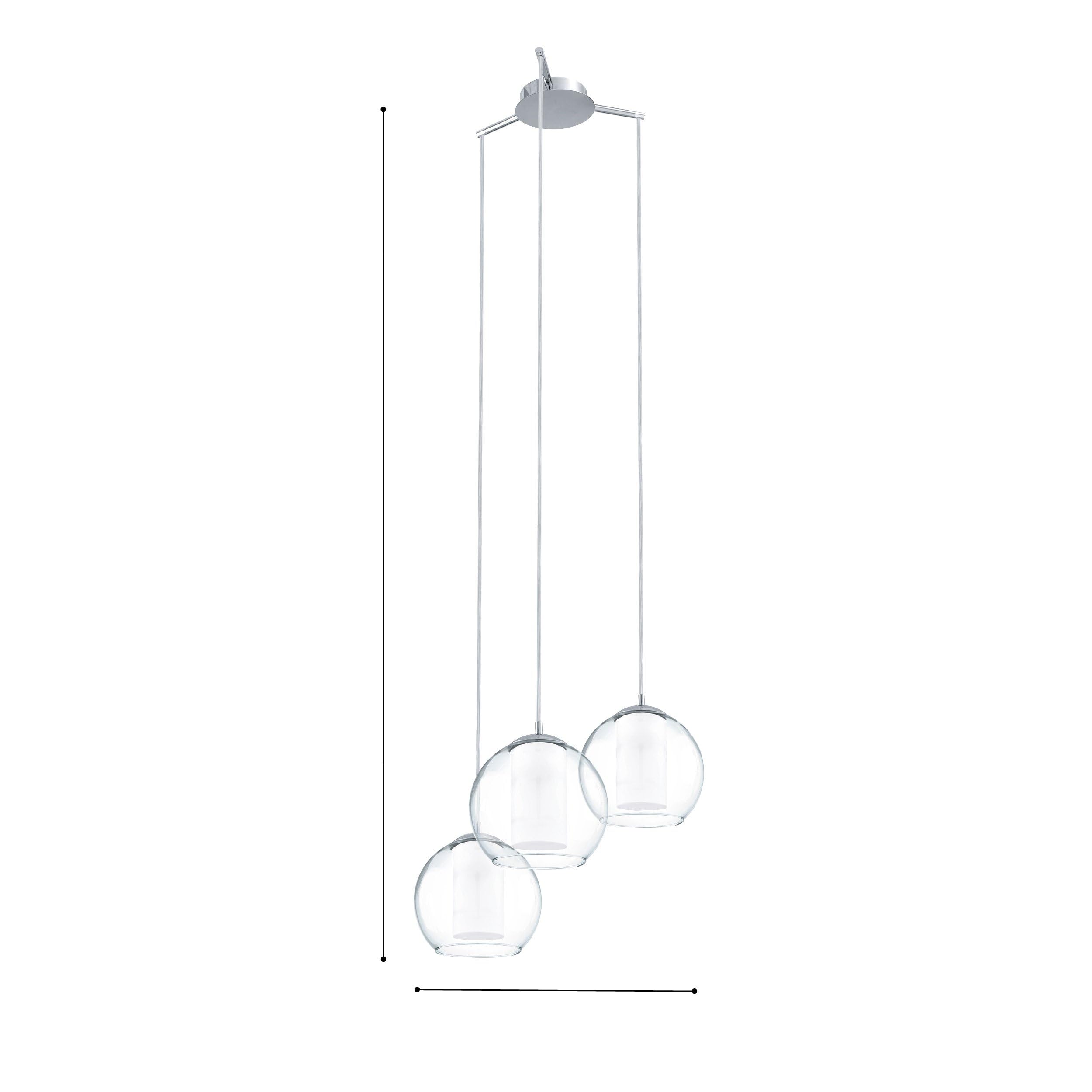 Eglo lampada a sospensione Bolsano, lampada a 3 luci, lampada da soffitto | in acciaio e vetro cromato, bianco, trasparente, lampada da tavolo da pranzo, lampada per soggiorno con portalampada E27