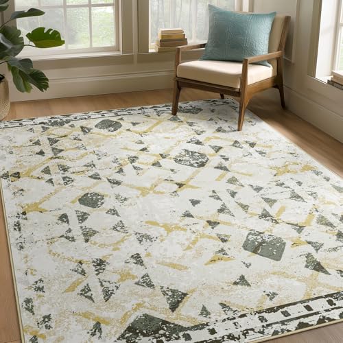 Ashler Abstract Rug, 5x7 Area Rugs, Modern Abstract Area Rug for Living Room, Bedroom, Kitchen Dining Room, Office, Yellow/Green Home Decor, Non-Slip & Machine Washable Rugs, Carpet Decoration