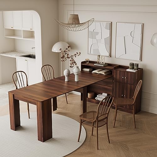 HomVent Expandable Dining Table for 8-12 Person, Modern Extendable Dining Room Table with Storage MDF Wooden Extendable Table as Kitchen Table Console Table Office Table Extendable from 20" to 98.43" - Thumbnail 5