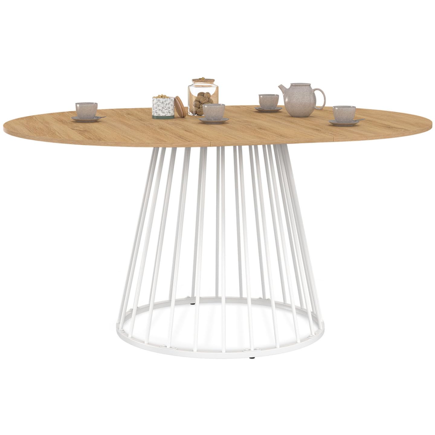 IDMarket Esstisch Rund ausziehbar 110–150 cm, Weiß, Holzplatte + Metallfuß