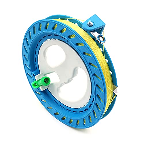 Hsthe Sea Enrollador para carrete de cometas Mango para carrete de 7 pulgadas de diámetro de ABS con mango de rueda con línea de cometas de 300 m y función de bloqueo (azul)