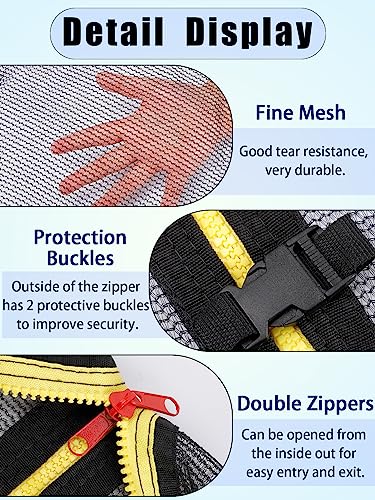 12FT Trampoline Net - Replacement Enclosure Safety Inner Net for 6 Straight Poles Round Frames Trampoline, Nylon Trampoline Barrier Net Parts with Double Zipper and Protection Buckles (Net Only)