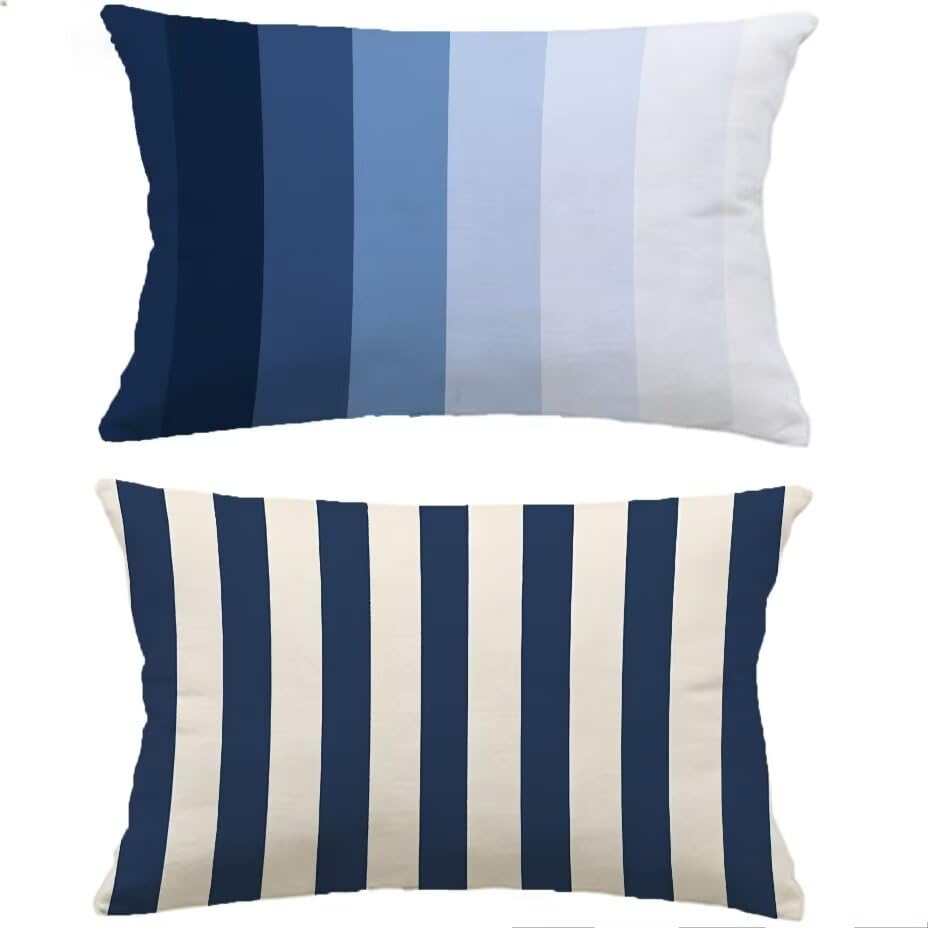 Housse de Coussin Imperméable Aspect Lin 50x70 cm Bleu Marine Résistant aux Intempéries