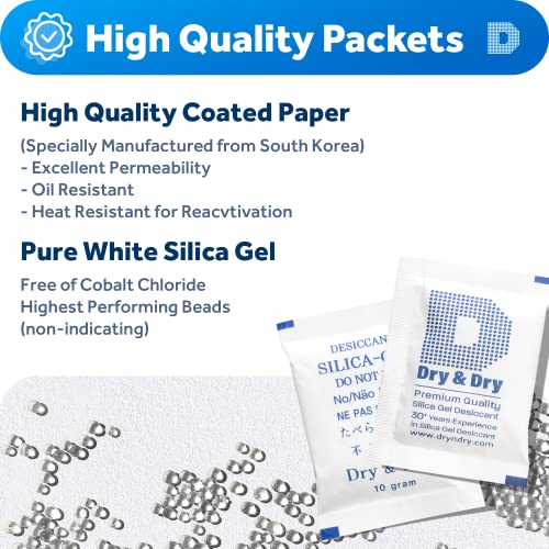 Dry & Dry 10 Gram [50 Packets] Silica Packets, Desiccant Packs, Dehumidifiers, Silica Gel Packets, Silica Gel - Food Grade Rechargeable Moisture Absorbers, Silica Gel Packets, Silica Packets #TOP1