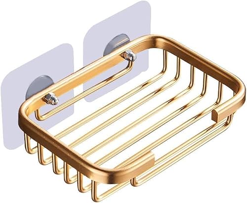 Gold Soap Dish for Shower Creative Hanging Drain Rack,Soap Holder Soap Dish Storage Rack,Self Adhesive Soap Dish Holder,Damage Free Hanging Bathroom Drill Free Soap Dishes Bathroom Accessories