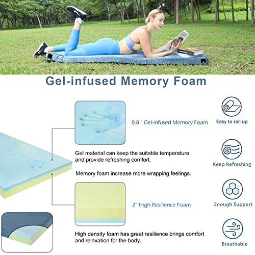 Cuietuee Memory Foam Camping Mattress Pad, Gel-Infused Sleeping Pad, [75"X30"X2.8"] Sleeping Mat, Roll Up Floor Mattress Guest Bed Tent Mattress/Cot Pad With Waterproof Cover Travel Bag #TOP2