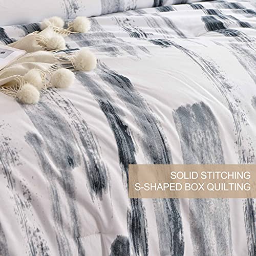 Nanko King Comforter Set 3Pc, Art Grey White Printed Pattern Reversible Down Alternative Microfiber Bedding - All Season Duvet And 2 Pillowcases Bed Sets Modern For Women Men, Size 104 X 90 Gray #TOP4