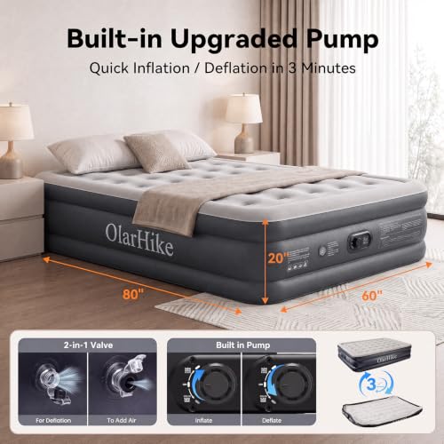 Image of OlarHike Air Mattress Queen Built-in Pump, 20 inch H Inflatable Mattress,700LBS