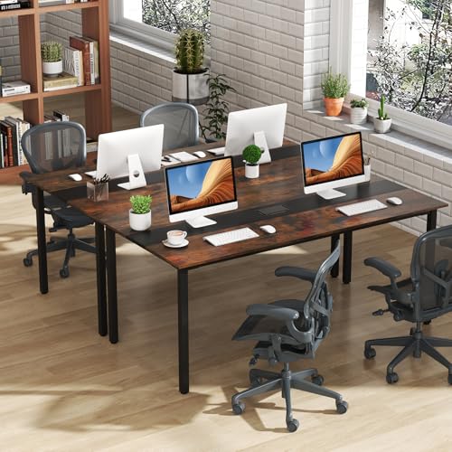 Miniatura 8 de Costway Mesa De Reunión 180x90 Cm, Mesa Grande De Para 8-10 Personas, Escritorio Rectangular Con Orificio Para Cables, Marrón Rústico, Oficina, Sala De Juntas