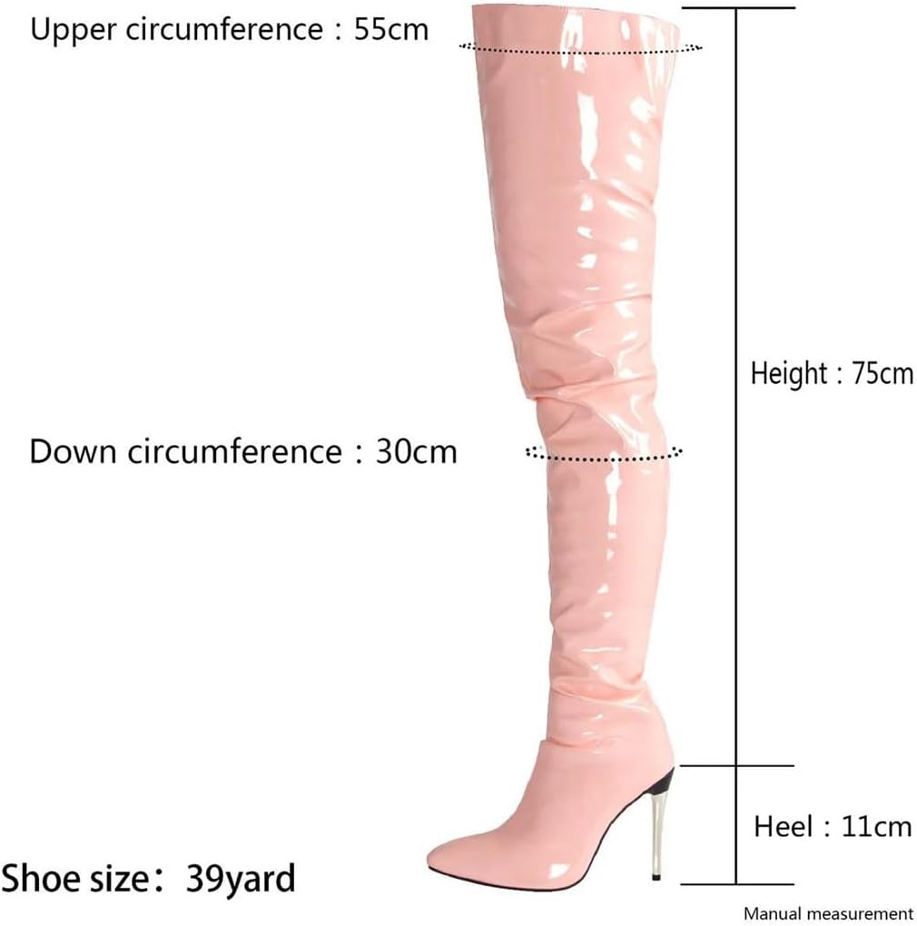 Women's Patent Leather Over The Knee Boots Pointed Toe Stiletto High Heel Long Booties Sexy Fashion Style