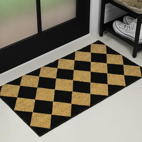 JONATHAN Y Natural Coir Indoor/Outdoor Mat 17" X 30" Natural/Black Geo, Peater Classic Casual Commerical Doormat Ideal for Door Entrance, Patio, Porch, Backyard, Garages, Easy to Clean NRF111A-1730