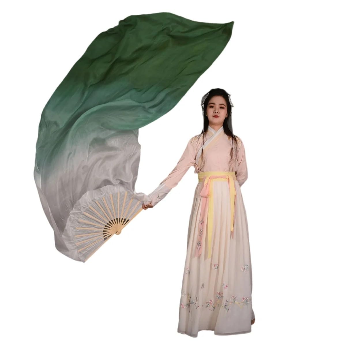 DMLAYHP Belly Dance Fan Bellydance Silk Veils Fan Dancer Performance Long Flowy 1.8m(9,150cm)