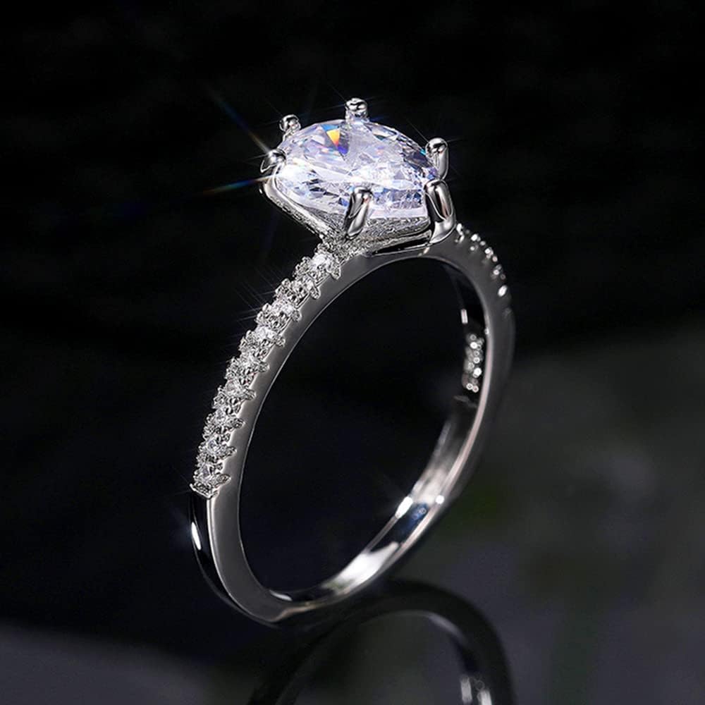 Koguxuix 2 Carats Teardrop Pear Cut Cubic Zirconia CZ Cryatal Rhodium Plated Sterling Silver for Women Solitaire Wedding Engagement Ring (8) - Image 4