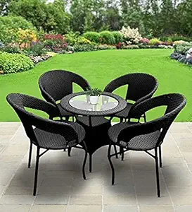 Corazzin Garden Patio Seating Chair and Table Set Outdoor Balcony Garden Coffee Table Set Furniture with 1 Table and 4 Chairs Set (Black)