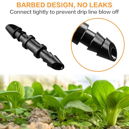 Kepmix Drip Irrigation Fittings Single Barbed Coupling Connectors 1/4", 70 Pack Barbed Coupler Connectors Fits Universal 1/4 Inch Drip Tubing, Irrigation Parts for Drip or Sprinkler System — view 3