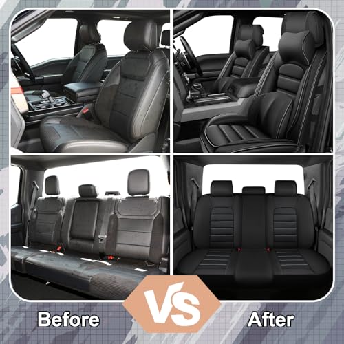Image of Full Set Car Seat Covers for Ford F-150 F-250 F-350 XL XLT STX Lariat King Ranch Platinum Raptor Seat Covers 2007-2026, Waterproof Seat Protectors(Luxury 5 Seats /Black)