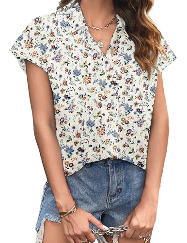 Zeagoo Bluse Damen Kurzarm Sommer Leinenbluse Lässig V-Ausschnitt...