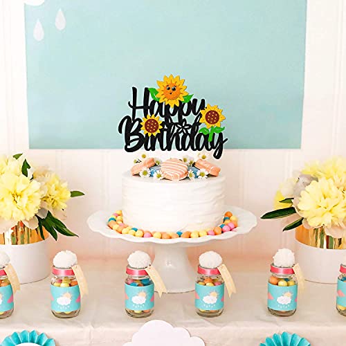 Sunflower Cake Topper Happy Birthday Sign Cake Decorations For Kids Girl Boy Sunflower Themed First Second Birthday Party Supplies Gold Glitter Décor #TOP5
