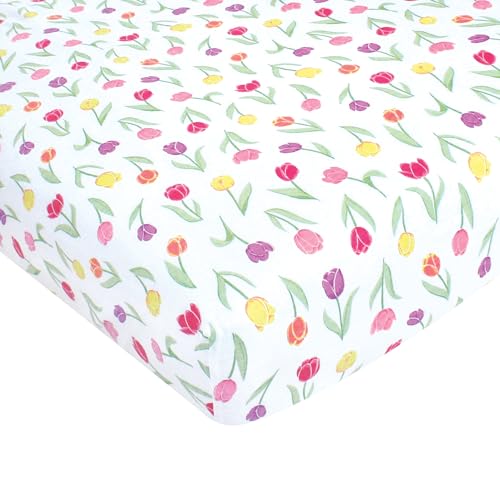 Image of Hudson Baby Unisex Baby Cotton Fitted Crib Sheet, Spring Tulips, One Size
