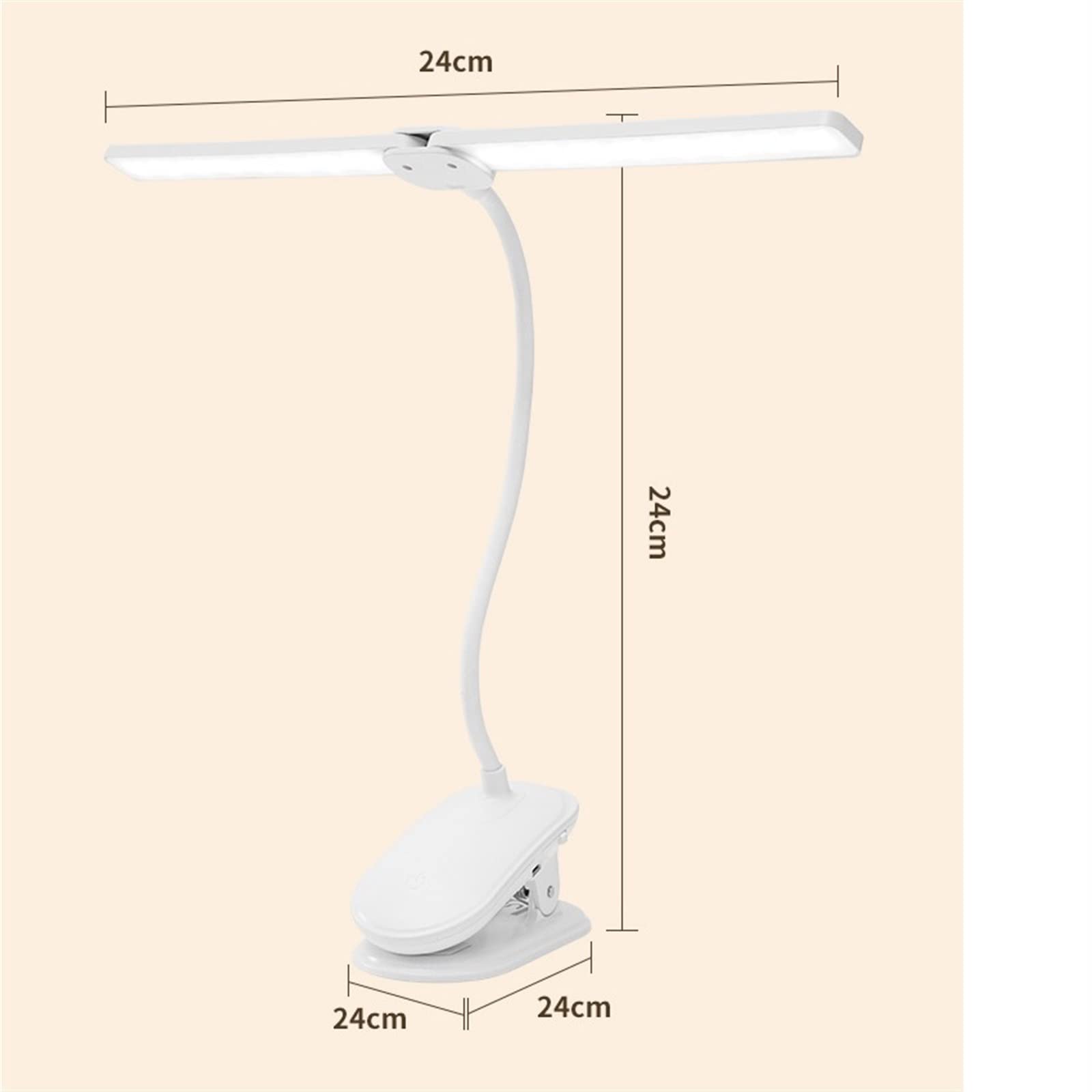 Lampada da scrivania a LED, con morsetto a doppia testa con collo d'oca flessibile e dimmerabile touch, ricarica USB a clip, per ufficio e computer