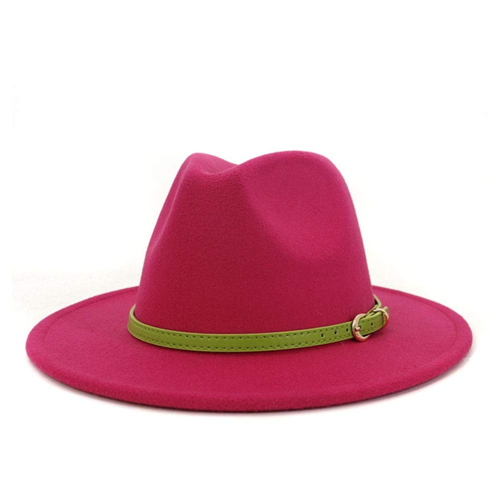 LLPBUA-CZAPKA Nowa Wiosna Lato Jesień Zima Elegancki Kapelusz Fedora Płaski Top Szeroki Rondo Fedora Bawełniany Damski Filcowy Turban Kapelusz Pas Młodzieżowy (Kolor: Magenta, Rozmiar: 59-60cm)