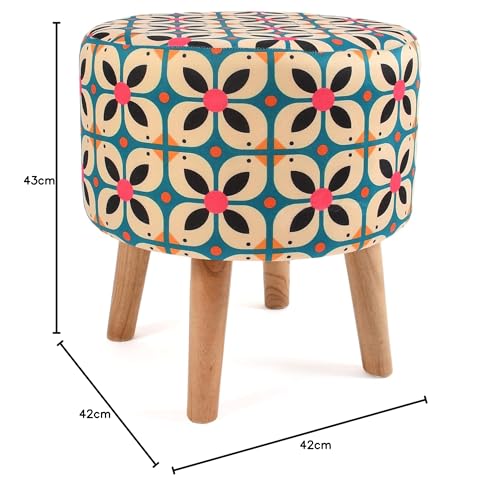 Image of NACIA Printed Ottoman Stool Set of 2 | Soft Cushioned Velvet Pouf Footrest with Wooden Legs | Decorative Seating Stool for Bedroom Living Room Home & Office (16x16x17 Inch, Boho Chic)