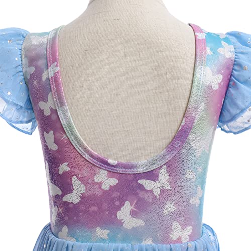 Sequin Butterfly Ballet Leotards For Girls Dance Leotard Skirted Dress Shiny Chiffon Ballerina Costume Dancewear Kids Toddler Ballet Outfit Gymnastics Leotards Blue - Butterfly 5-6 Years #TOP4
