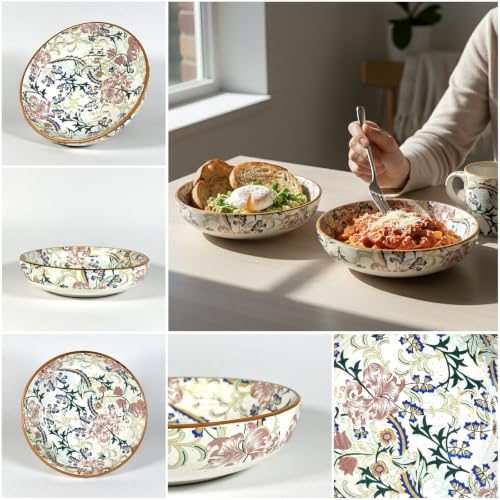 Image of SNS Botanical Bloom Decal Ceramic Serving Bowl | Premium Salad & Snacks Bowl | Semi-Matt Floral Dinnerware for Oats Pasta Fruits & Desserts | Tableware for Gifting (Kitchenware Bowl)