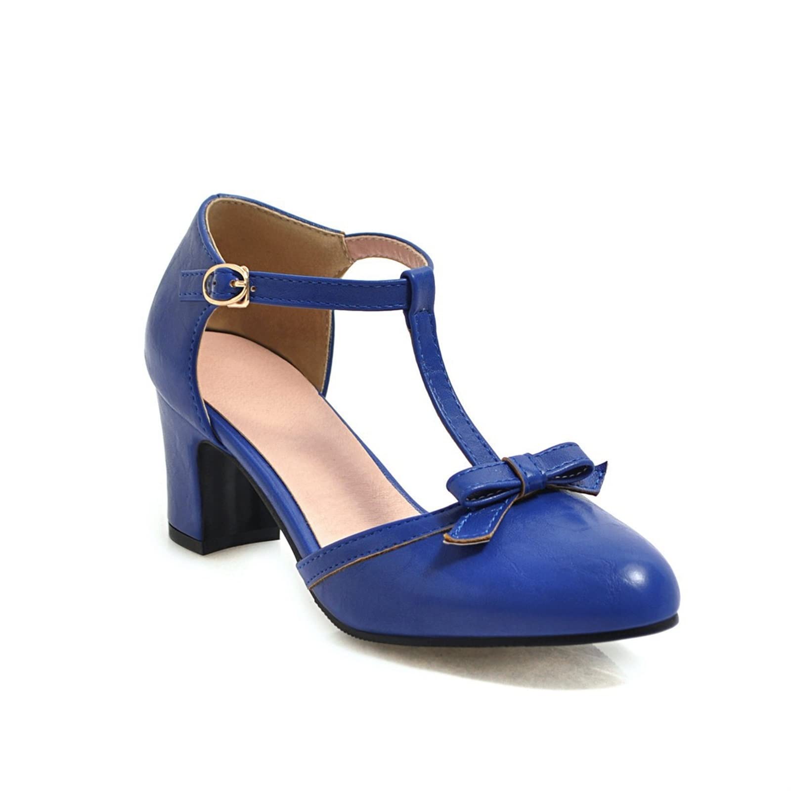 Chaussures pour femme à talon épais bleu pour marcher sans douleur
