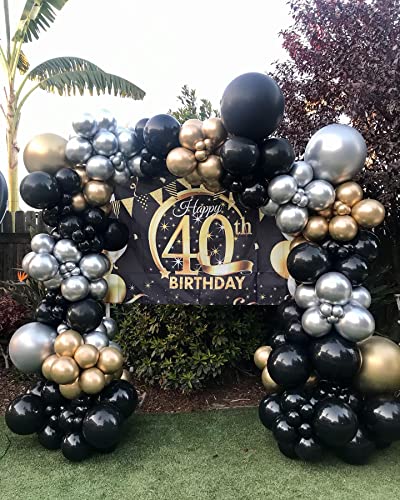 Black Gold And Silver Balloon Garland Arch Kit,155Pcs Black Metallic Gold Chrome Silver White Latex Balloons For Birthday New Year Graduation Wedding Anniversary Bachelorette Party Background Decorations #TOP4