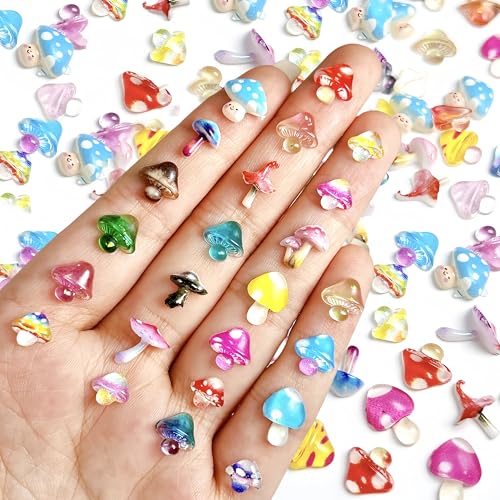 150Pcs Cute Mushroom Nails Charms 3D Resin Nail Art Supplies for Acrylic Nails Colorful Mushroom Nail Diamonds Summer Y2K Flatback Mushroom Nail Supplies for Women DIY Manicure Nail Decorations