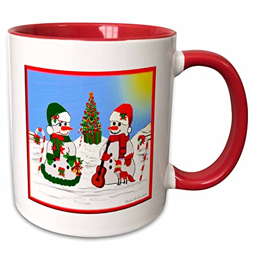 3dRose Musical Snowmen 11oz Two-Tone Red Mug