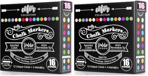 Image of Loddie Doddie Chalk Markers - Pack of 32, Reversible 6mm Tips - Vibrant Chalkboard Designs with Chalkboard Markers - Easy Erase on Glass & Whiteboards with Dry Erase Pen