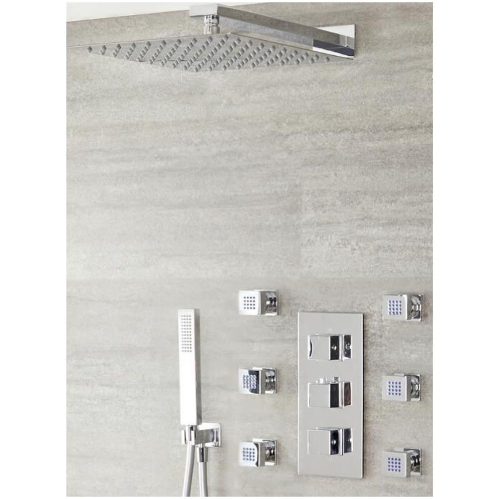 Milano Arvo Thermostatic Diverter Mixer Valve 300Mm Square Shower Head Handset Body Jets - Chrome