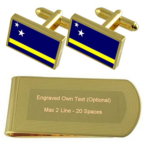Gemelos de Curaçao tono oro grabados accesorios masculinos pasabilletes set de regalo boda